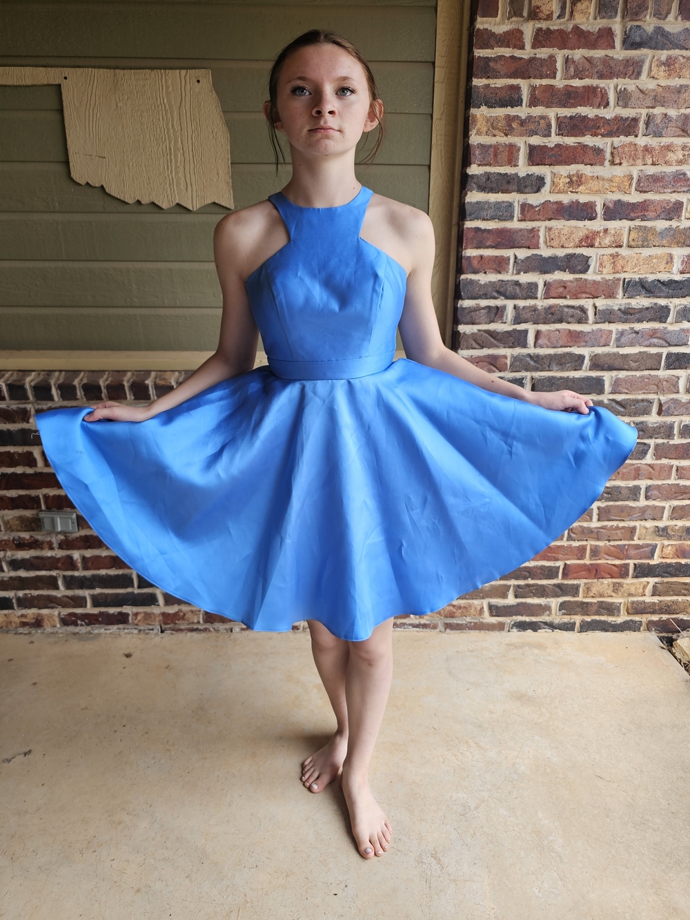Sherri Hill Bright Blue Halter Skater Dress
